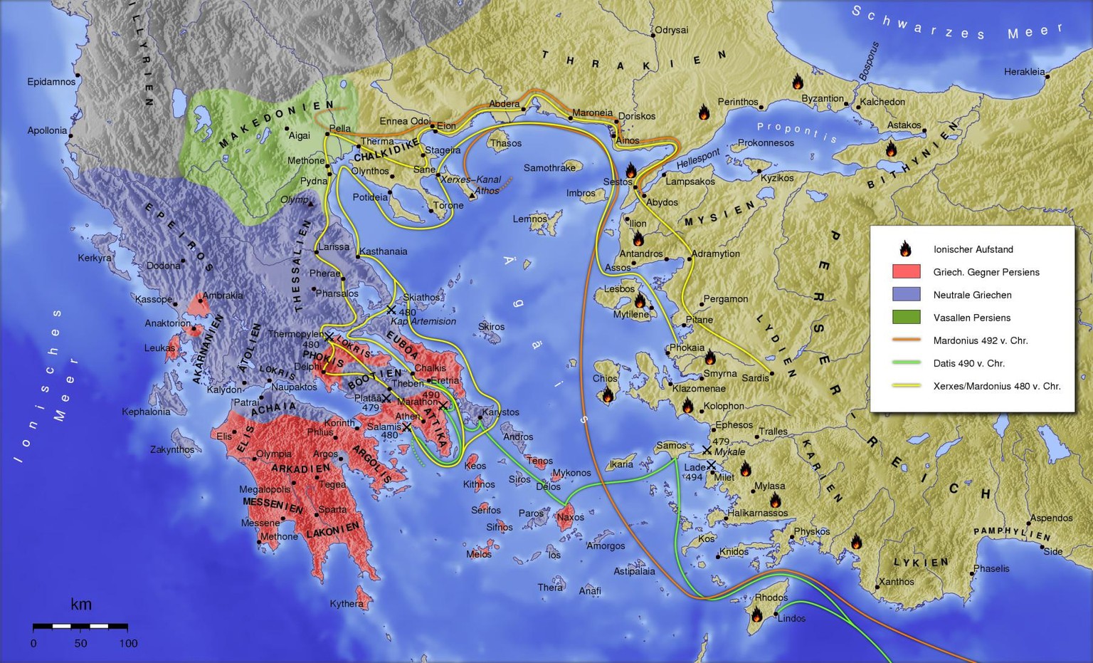 Entgegen der eigenen heroischen Darstellung der Griechen waren lange nicht alle Poleis bereit, sich gegen das übermächtige Persien zu stellen.