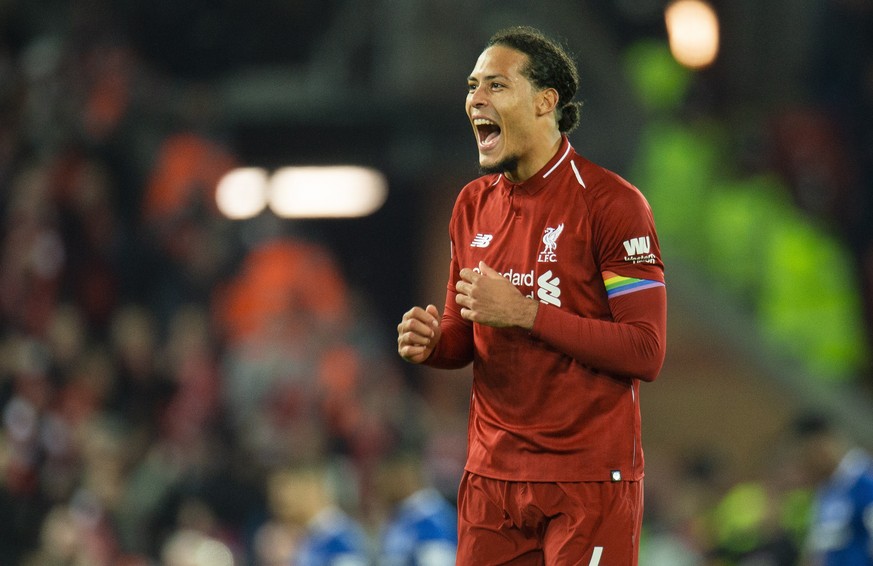 epa07204463 Liverpool&#039;s Virgil van Dijk reacts after the English Premier League soccer match between Liverpool and Everton at the Anfield in Liverpool, Britain, 02 December 2018. EPA/PETER POWELL ...
