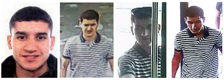 epa06154615 A handout combo photo made available by Catalonian local police forces Mossos d&#039;esquadra on 21 August 2017 shows Younes Abouyaaqoub, the alleged terrorist who was believed to be drivi ...