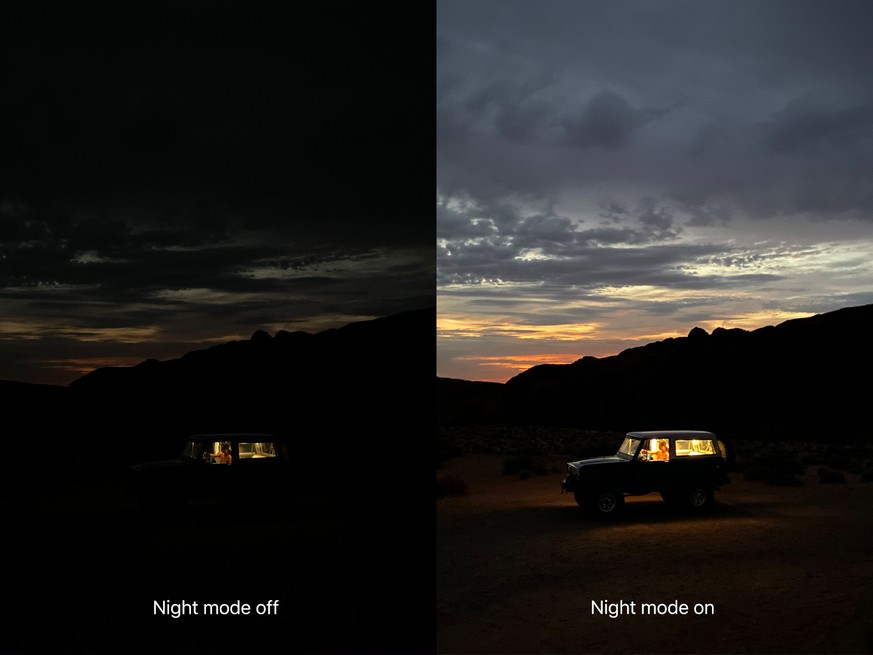 Der Nachtmodus soll bei wenig Licht akzeptable Bilder liefern.