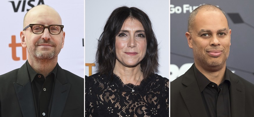 FILE - This combination file photo shows producers Steven Soderbergh, from left, Stacey Sher and Jesse Collins. Soderbergh���s concept for the 93rd Academy Awards show on ABC, Sunday, April 25, 2021,  ...