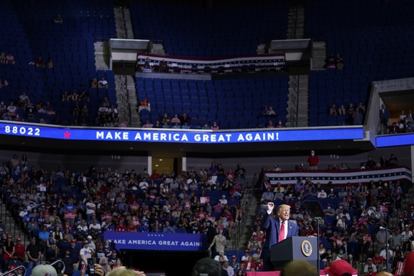 President Donald Trump speaks during a campaign rally at the BOK Center, Saturday, June 20, 2020, in Tulsa, Okla. (AP Photo/Evan Vucci)
Donald Trump