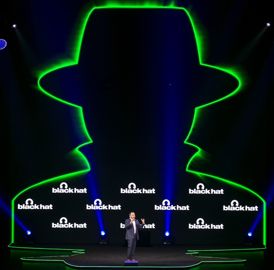 Alex Stamos, chief security officer at Facebook, gives a keynote speech during the Black Hat information security conference at Mandalay Bay, Wednesday, July 26, 2017, In Las Vegas. Against a backdrop ...