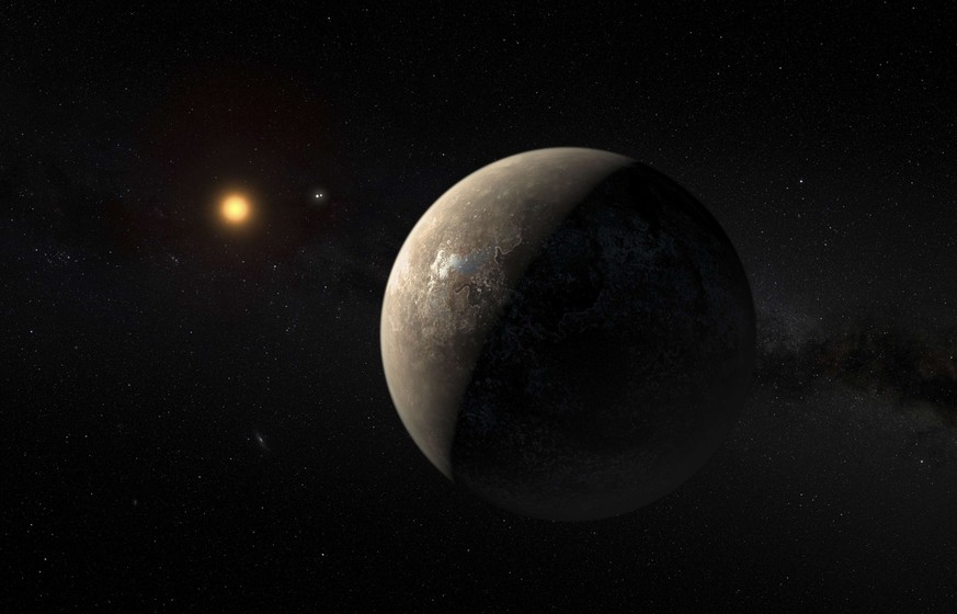 EMBARGOED UNTIL 24 August 2016 AT 1PM ET/1700GMTThe planet Proxima b orbiting the red dwarf star Proxima Centauri, the closest star to our Solar System, is seen in an undated artist&#039;s impression  ...