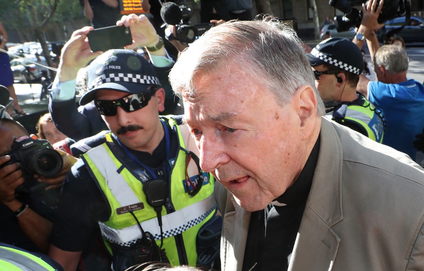 epa07399900 Cardinal George Pell arrives at County Court in Melbourne, Australia, 27 February 2019. Australia&#039;s most senior Catholic Cardinal George Pell was found guilty on five charges of child ...