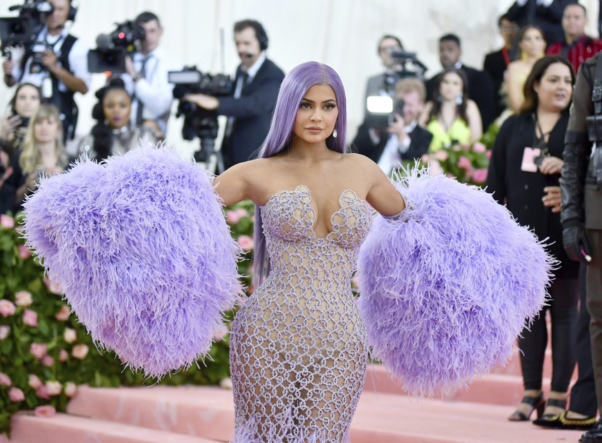 FILE - In this May 6, 2019 file photo, Kylie Jenner attends The Metropolitan Museum of Art&#039;s Costume Institute benefit gala celebrating the opening of the &quot;Camp: Notes on Fashion&quot; exhib ...