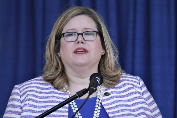 General Services Administration Administrator Emily Murphy speaks during a ribbon cutting ceremony in Washington, Friday, June 21, 2019. President-elect Joe Biden is running into hurdles from the Gene ...