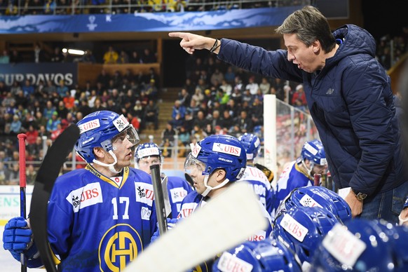 epa07249587 Davos&#039; head coach Harijs Vitolins during the game between HC Davos and Team Canada, at the 92nd Spengler Cup ice hockey tournament in Davos, Switzerland, 26 December 2018. EPA/GIAN EH ...