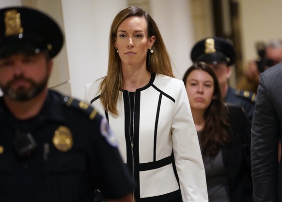 Jennifer Williams, a special adviser to Vice President Mike Pence for Europe and Russia who is a career foreign service officer, departs after a closed-door interview in the impeachment inquiry on Pre ...